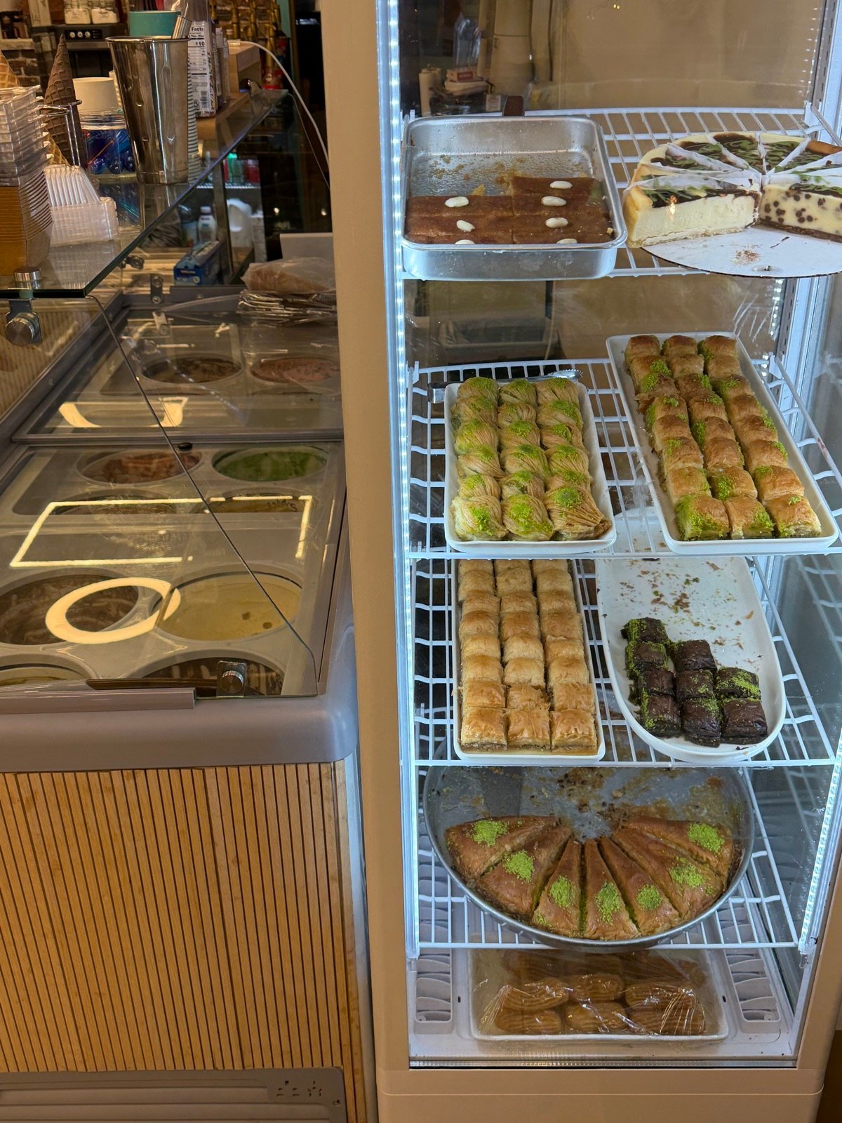 Assorted pistachio baklava and Turkish desserts